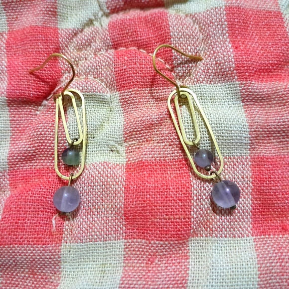 Hand Crafted Jewelry - Handmade 'Paperclip' Earrings in Rainbow Fluorite